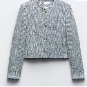 Zara Women's Gray Herringbone Blazer